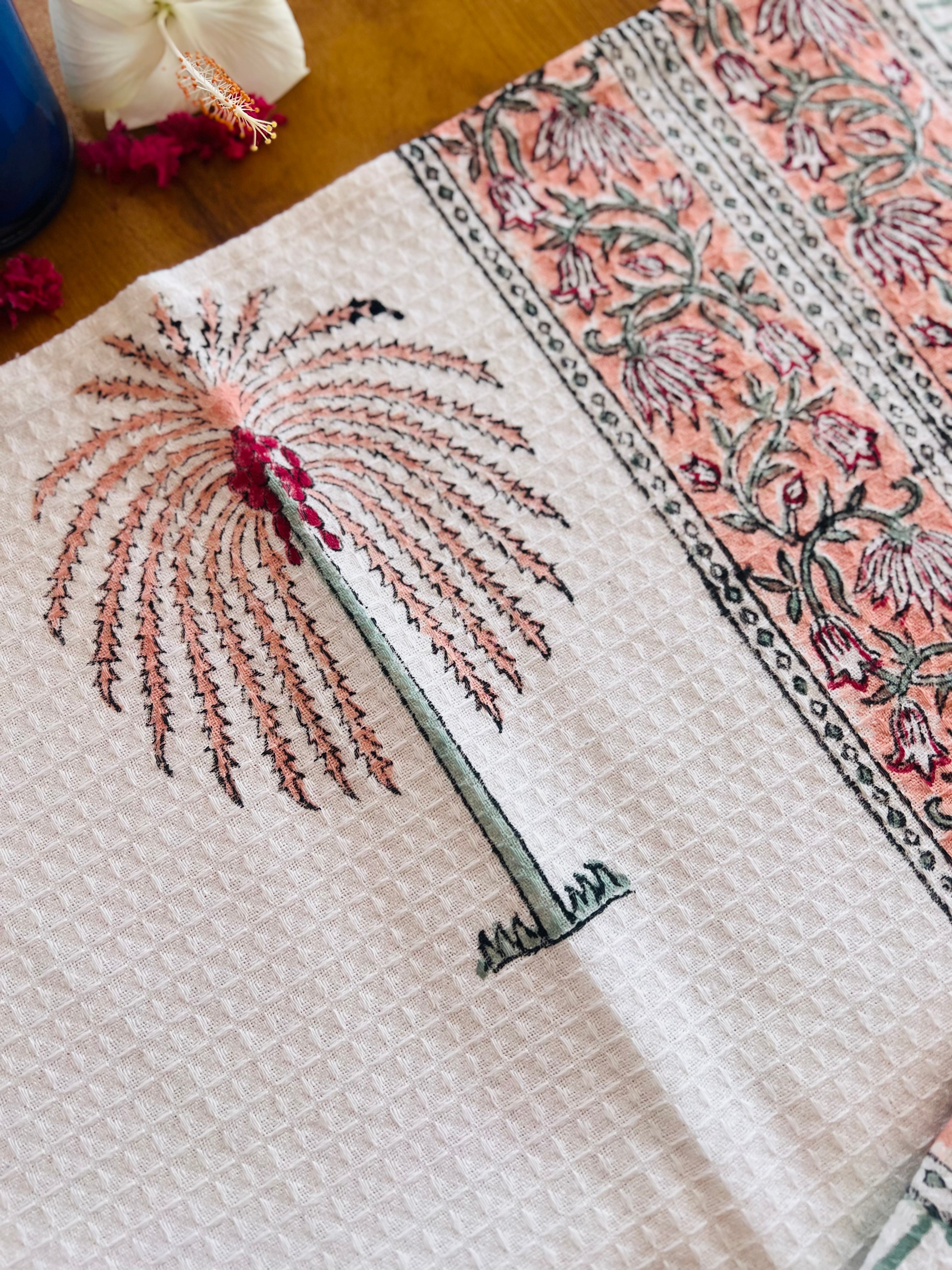 Hand Block Printed Waffle Cotton Towel Set