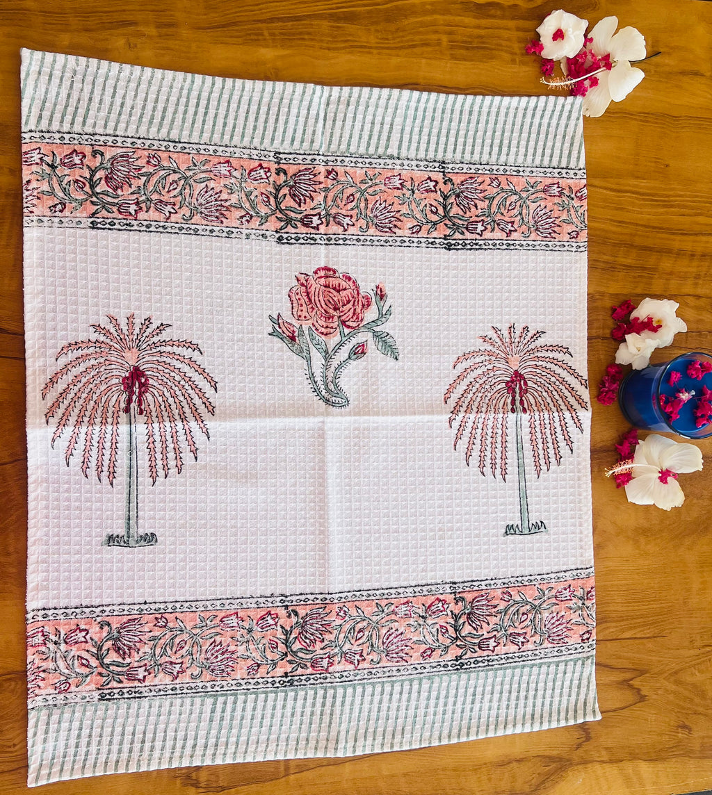 Hand Block Printed Waffle Cotton Towel Set