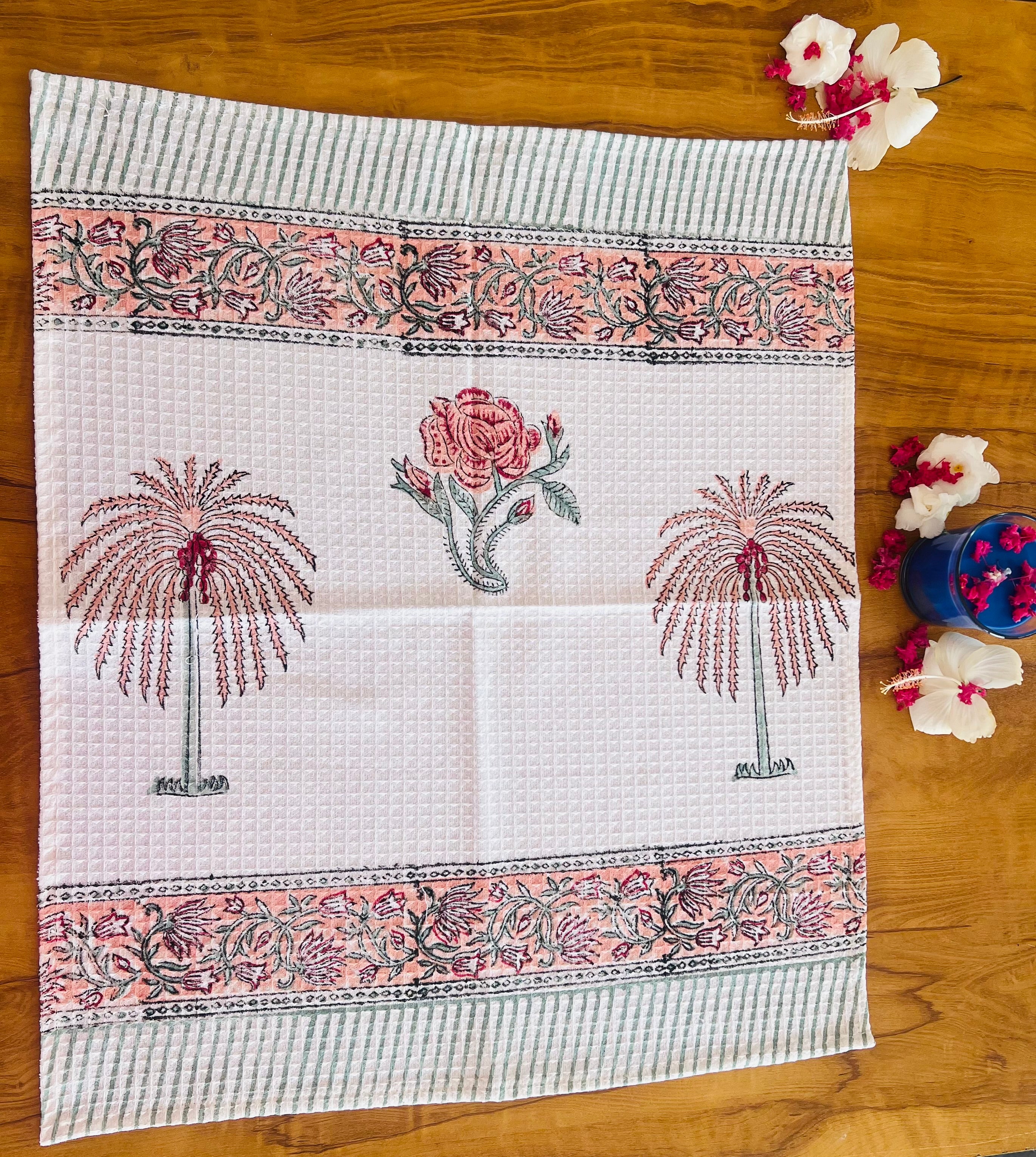 Hand Block Printed Waffle Cotton Towel Set