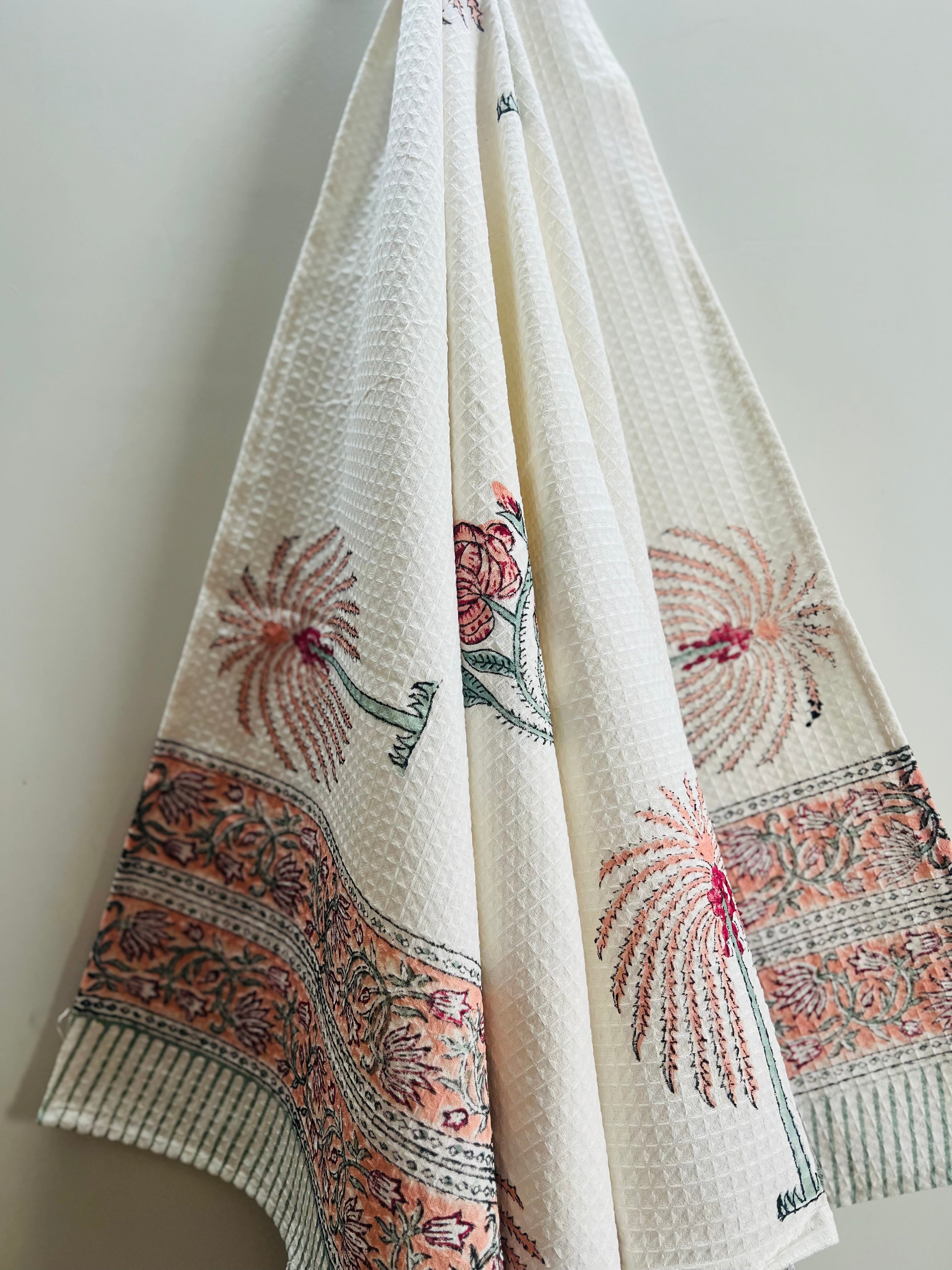 Hand Block Printed Waffle Cotton Towel Set