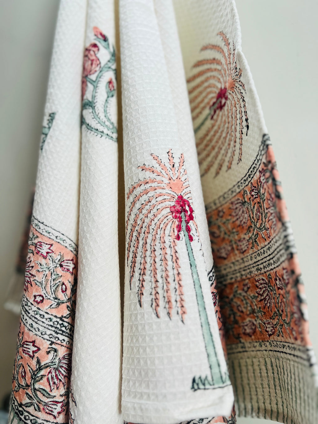 Hand Block Printed Waffle Cotton Towel Set
