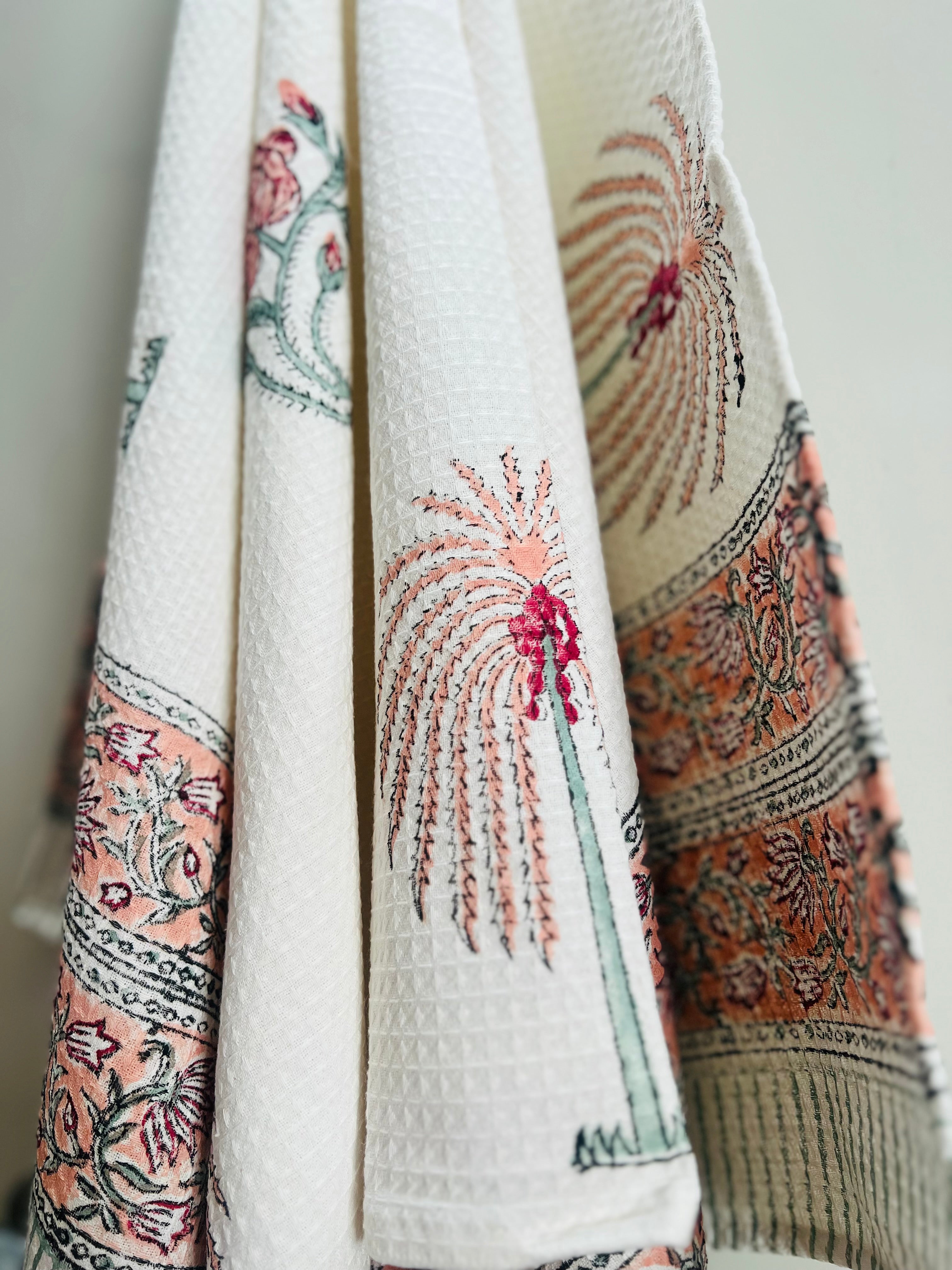 Hand Block Printed Waffle Cotton Towel Set