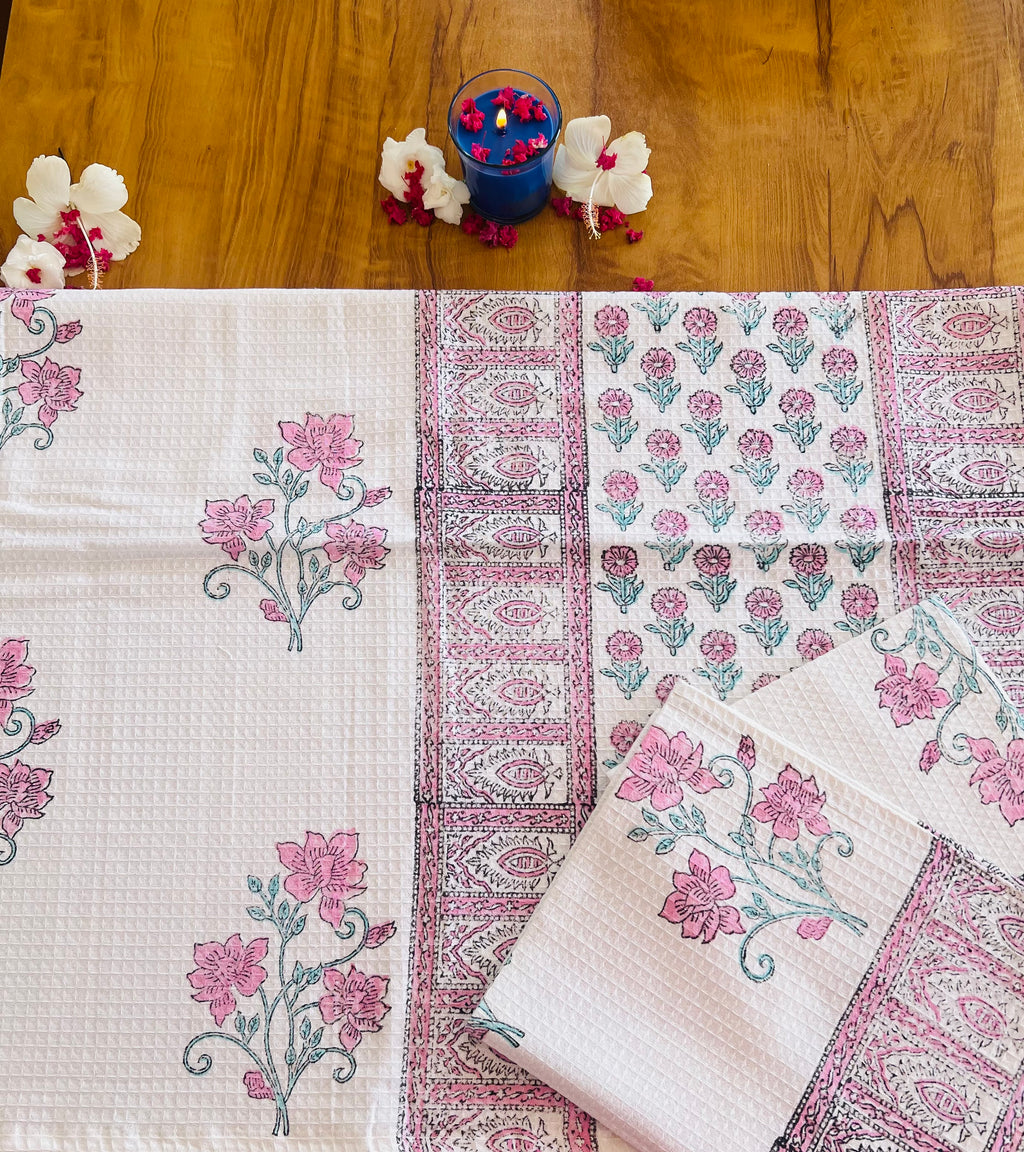 Hand Block Printed Waffle Cotton Towel Set