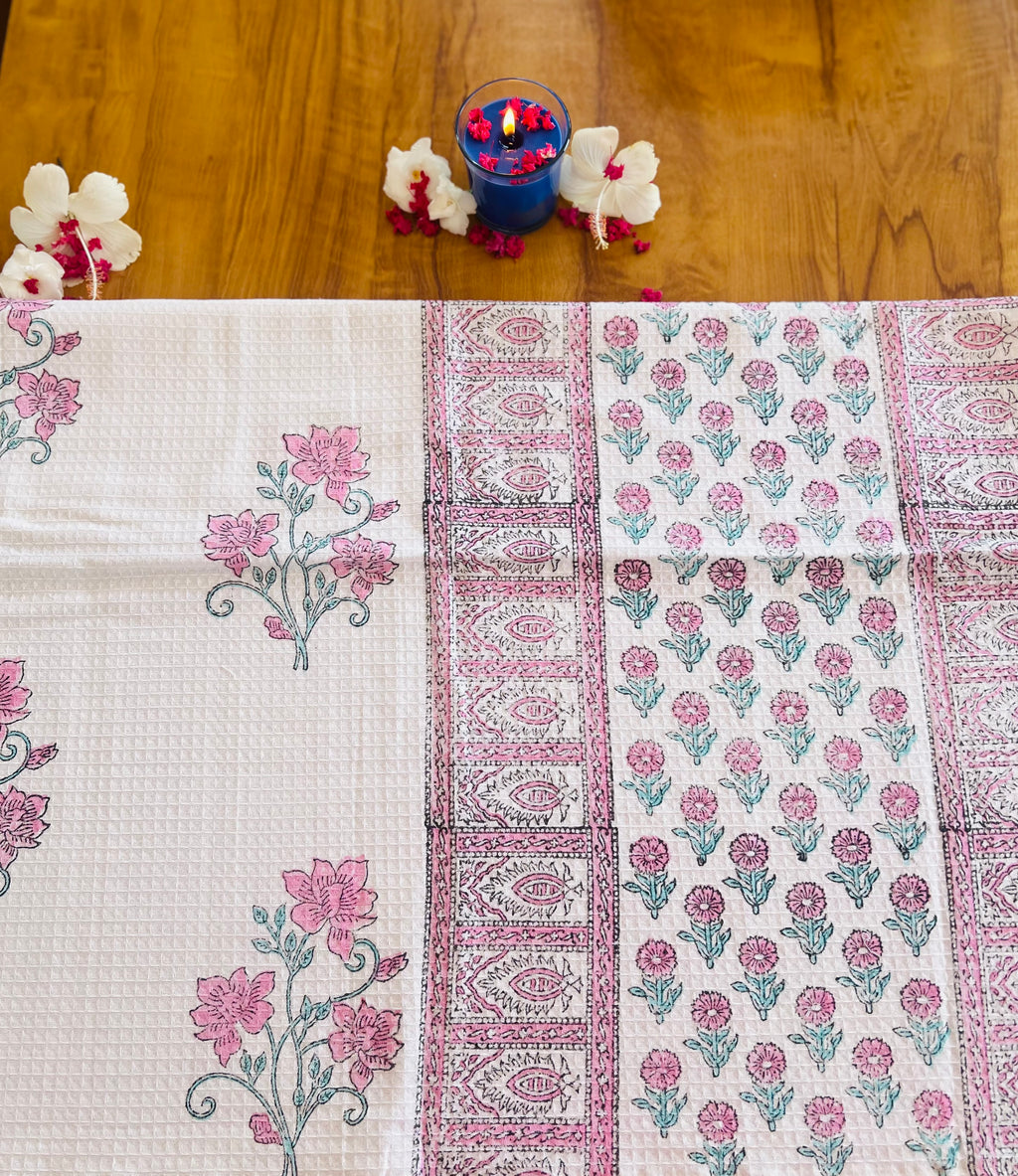 Hand Block Printed Waffle Cotton Towel Set