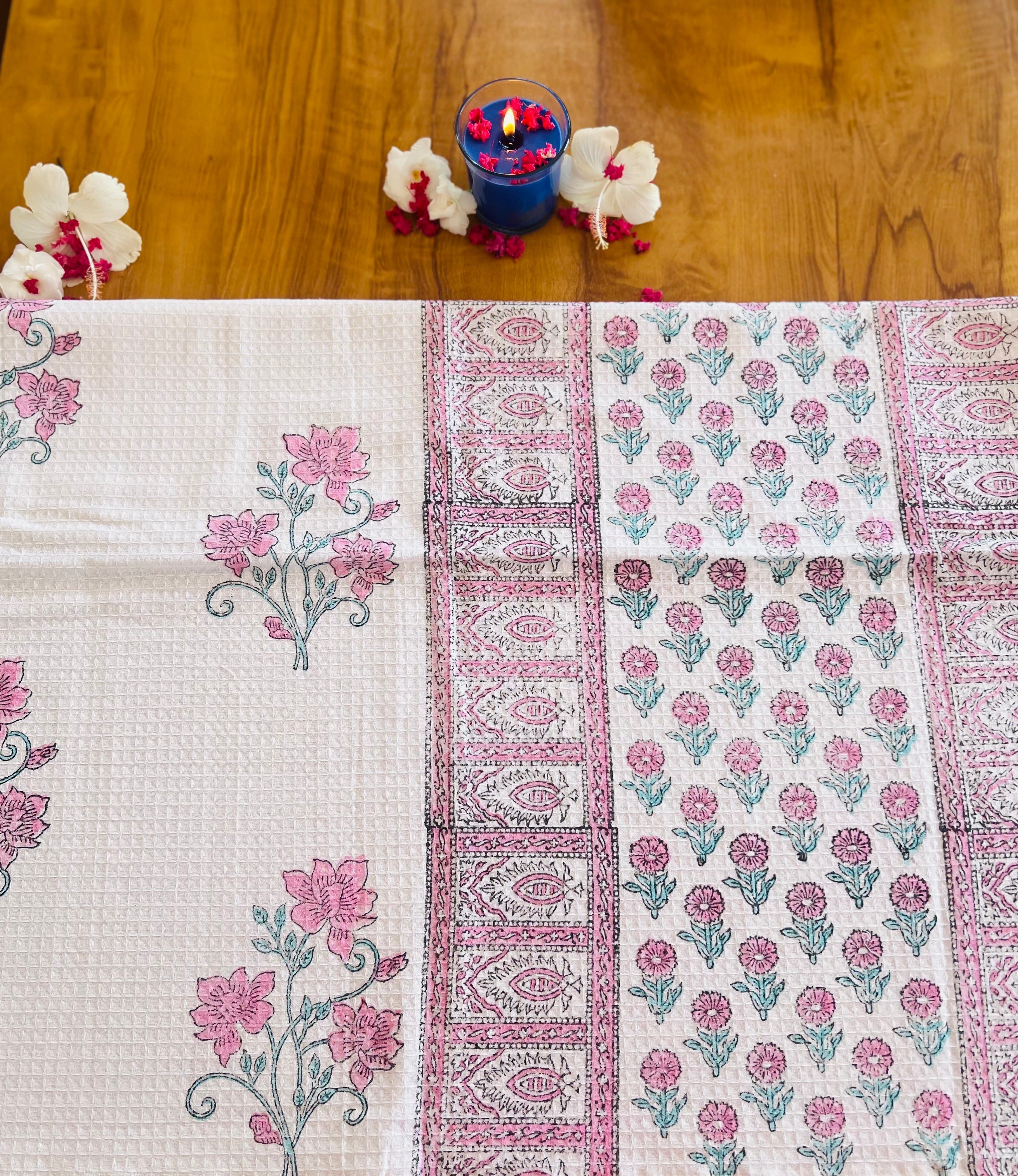 Hand Block Printed Waffle Cotton Towel Set