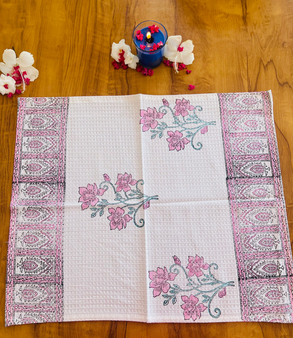 Hand Block Printed Waffle Cotton Towel Set