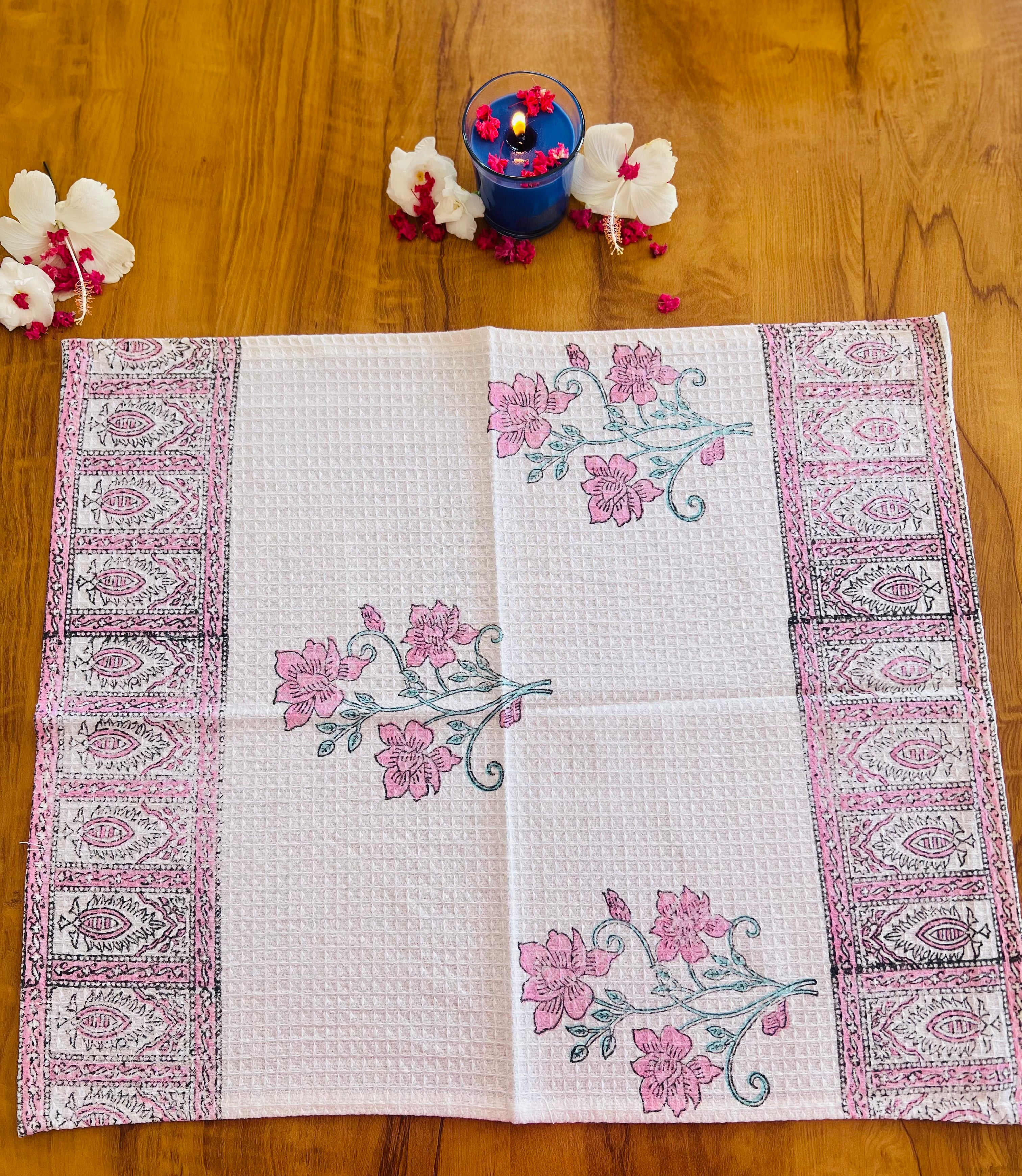 Hand Block Printed Waffle Cotton Towel Set