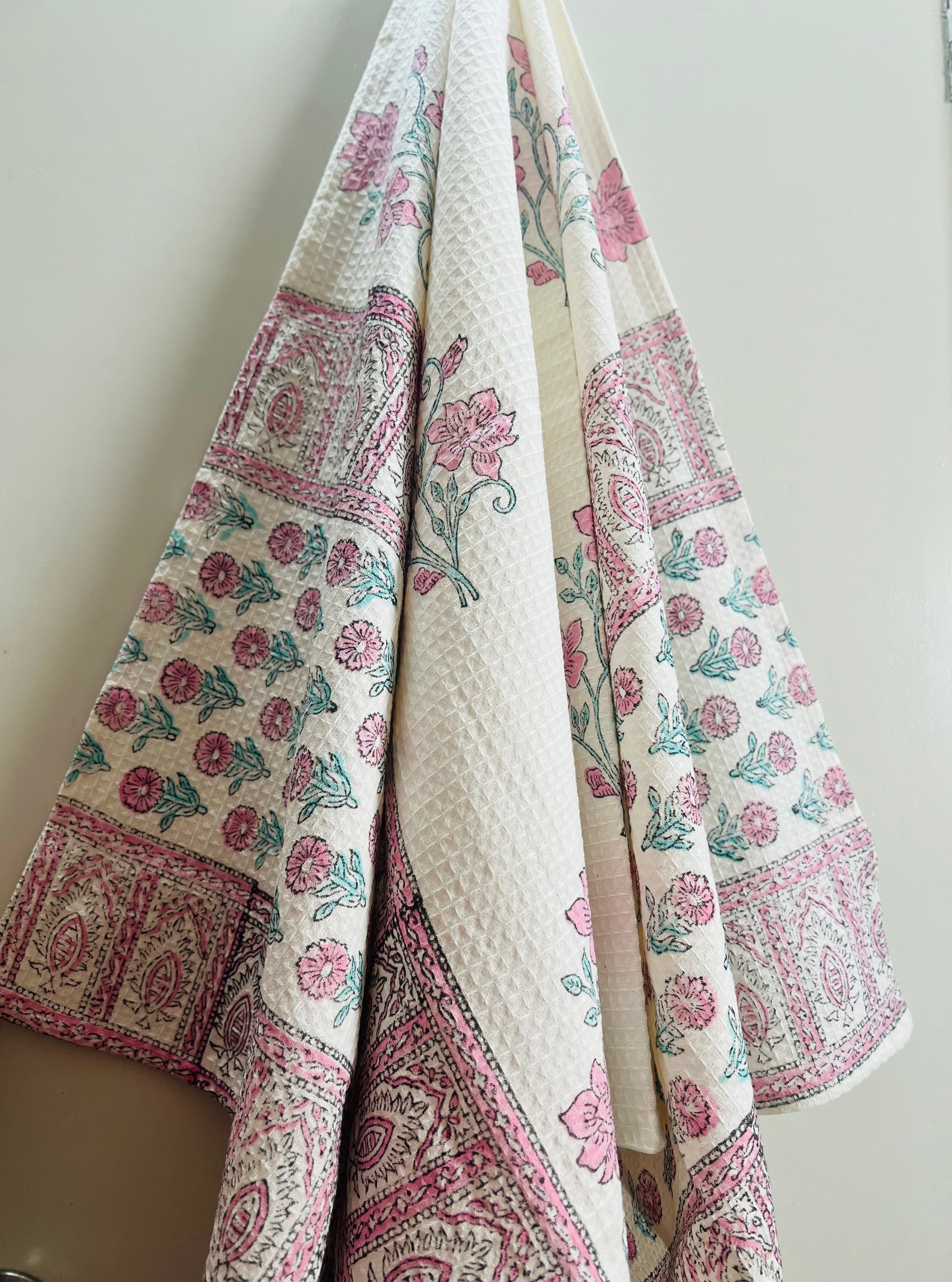 Hand Block Printed Waffle Cotton Towel Set