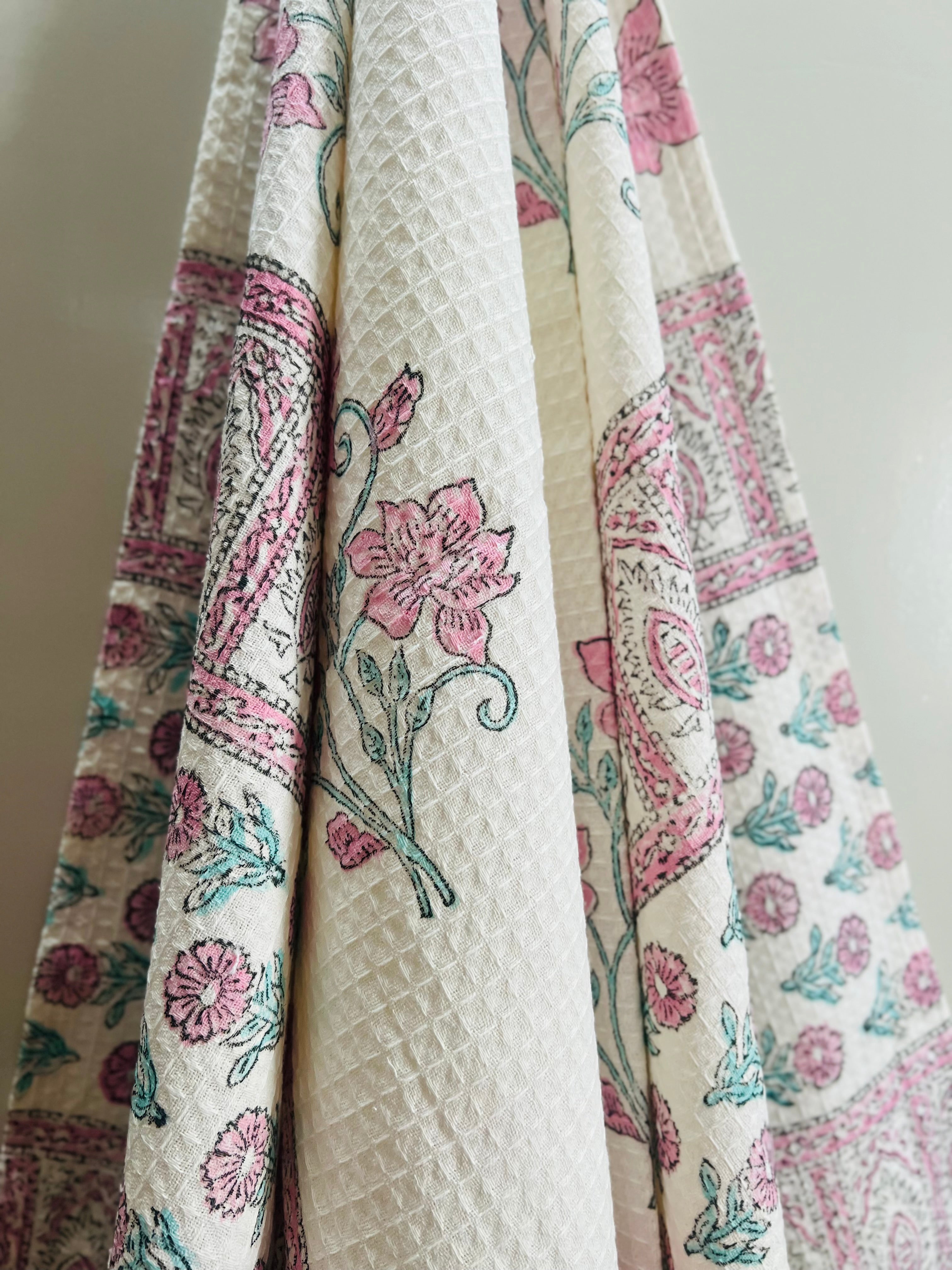 Hand Block Printed Waffle Cotton Towel Set