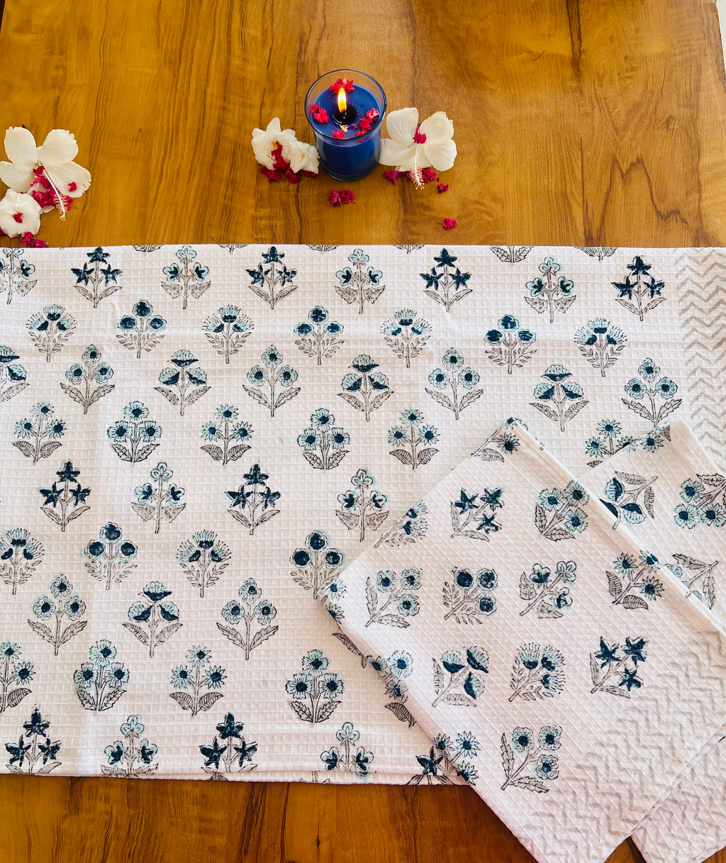 Hand Block Printed Waffle Cotton Towel Set