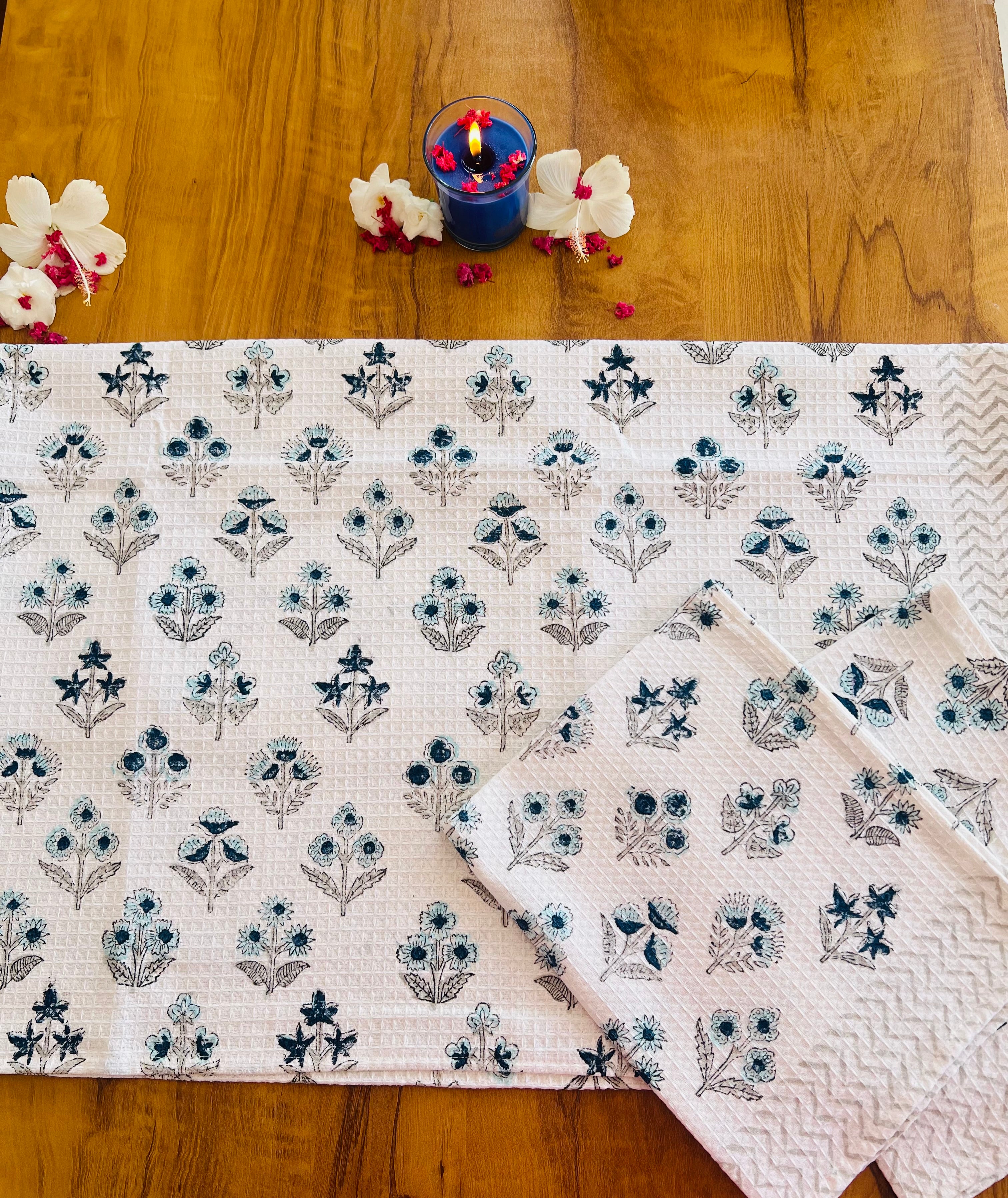 Hand Block Printed Waffle Cotton Towel Set