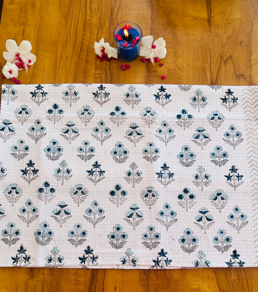Hand Block Printed Waffle Cotton Towel Set