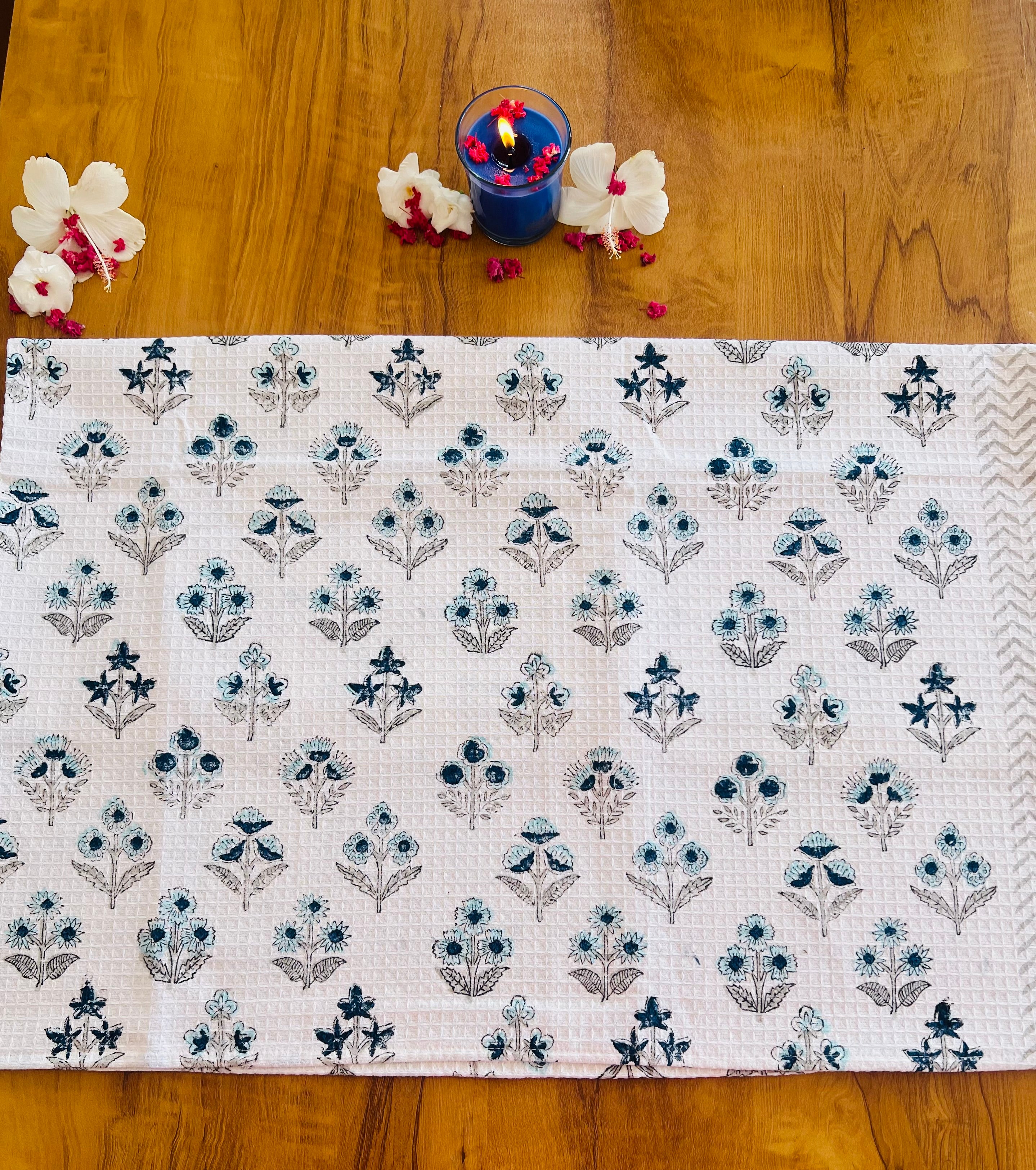Hand Block Printed Waffle Cotton Towel Set