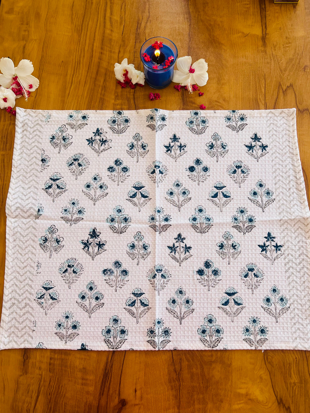 Hand Block Printed Waffle Cotton Towel Set