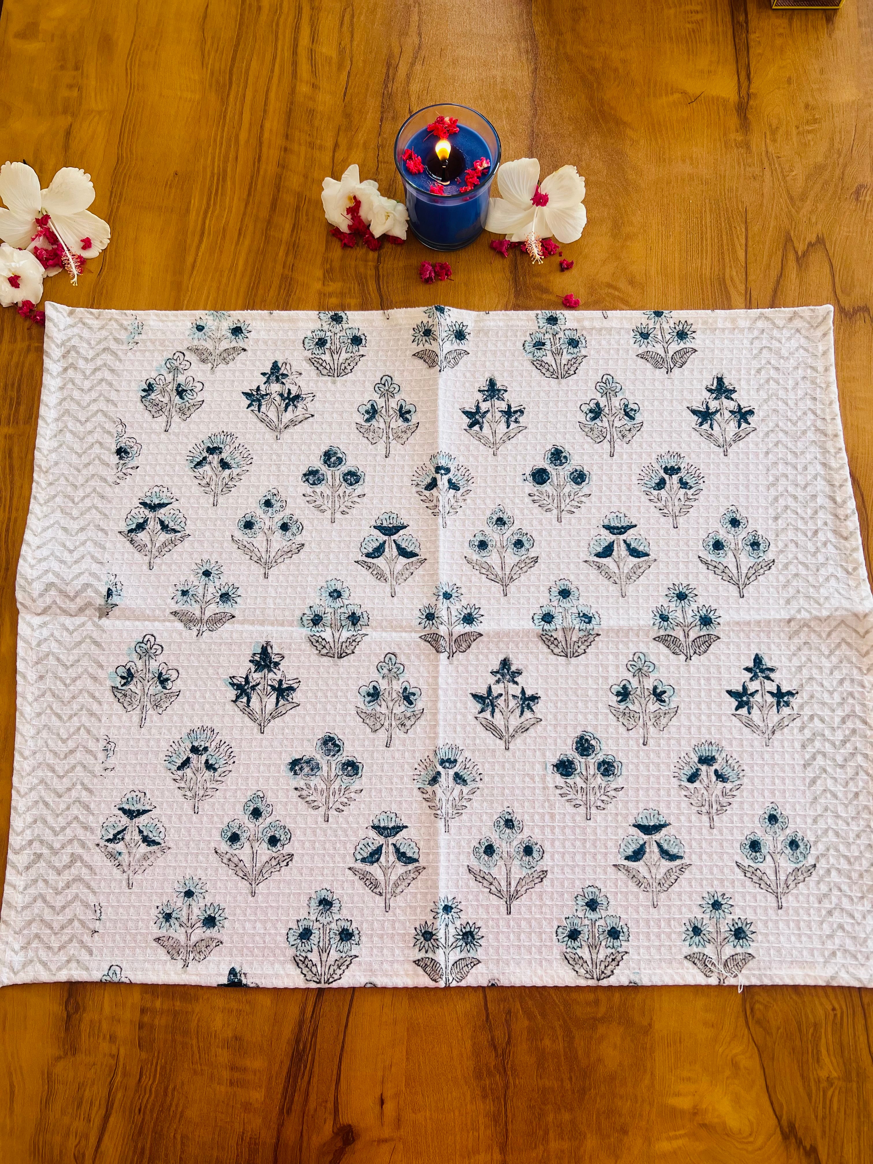 Hand Block Printed Waffle Cotton Towel Set