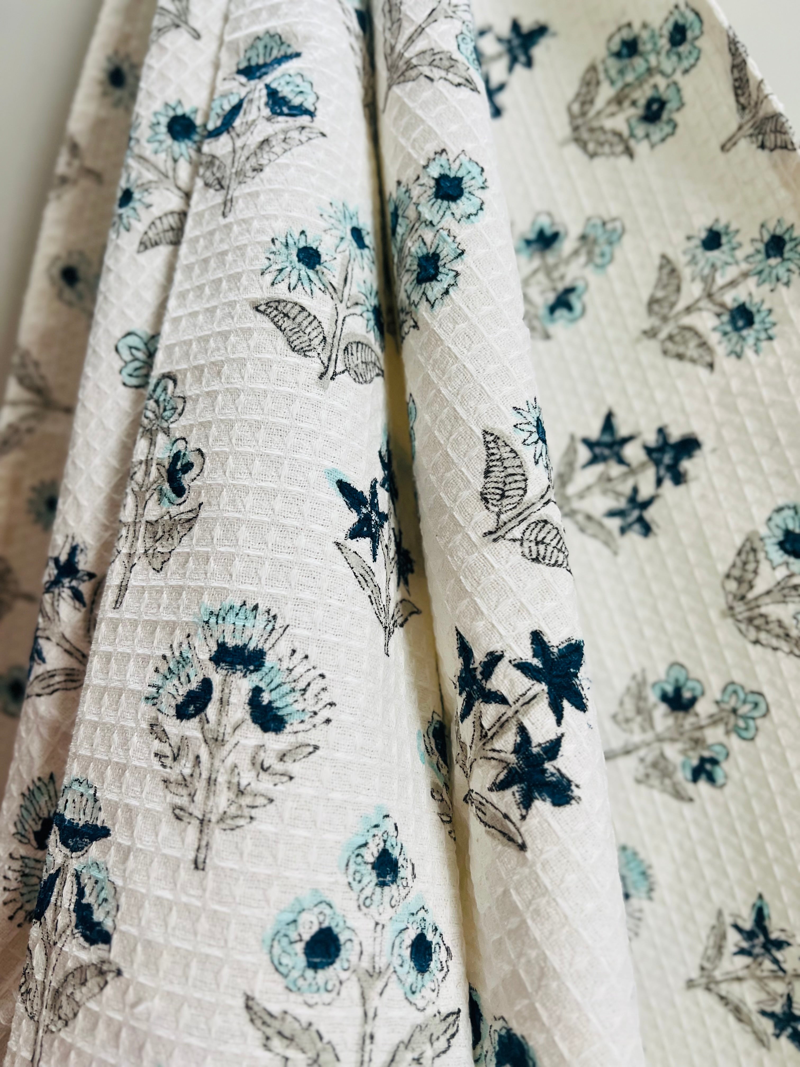 Hand Block Printed Waffle Cotton Towel Set