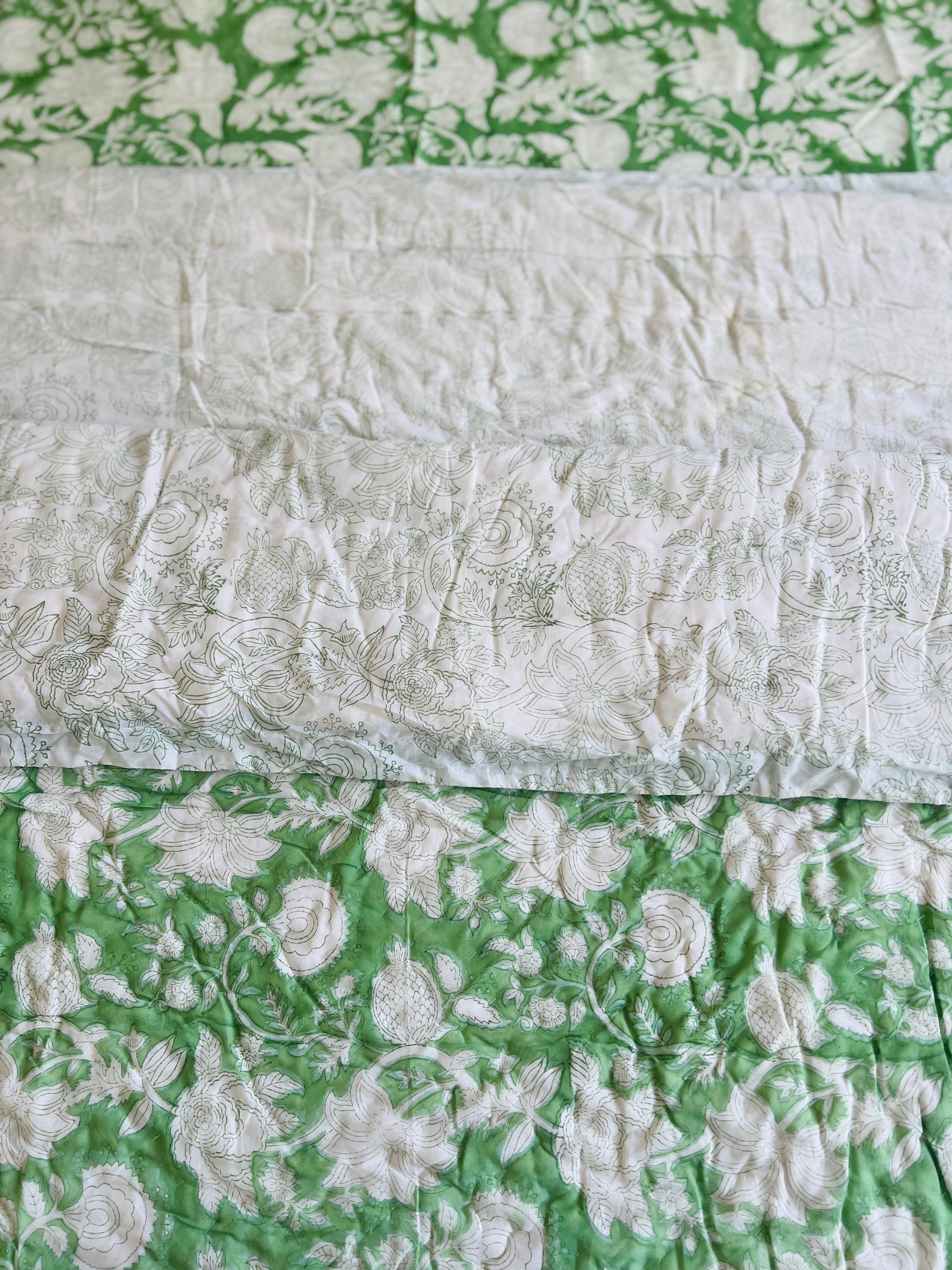 Mulmul Quilt (Rajai) & Cotton Bedsheet Set in Handblock Print