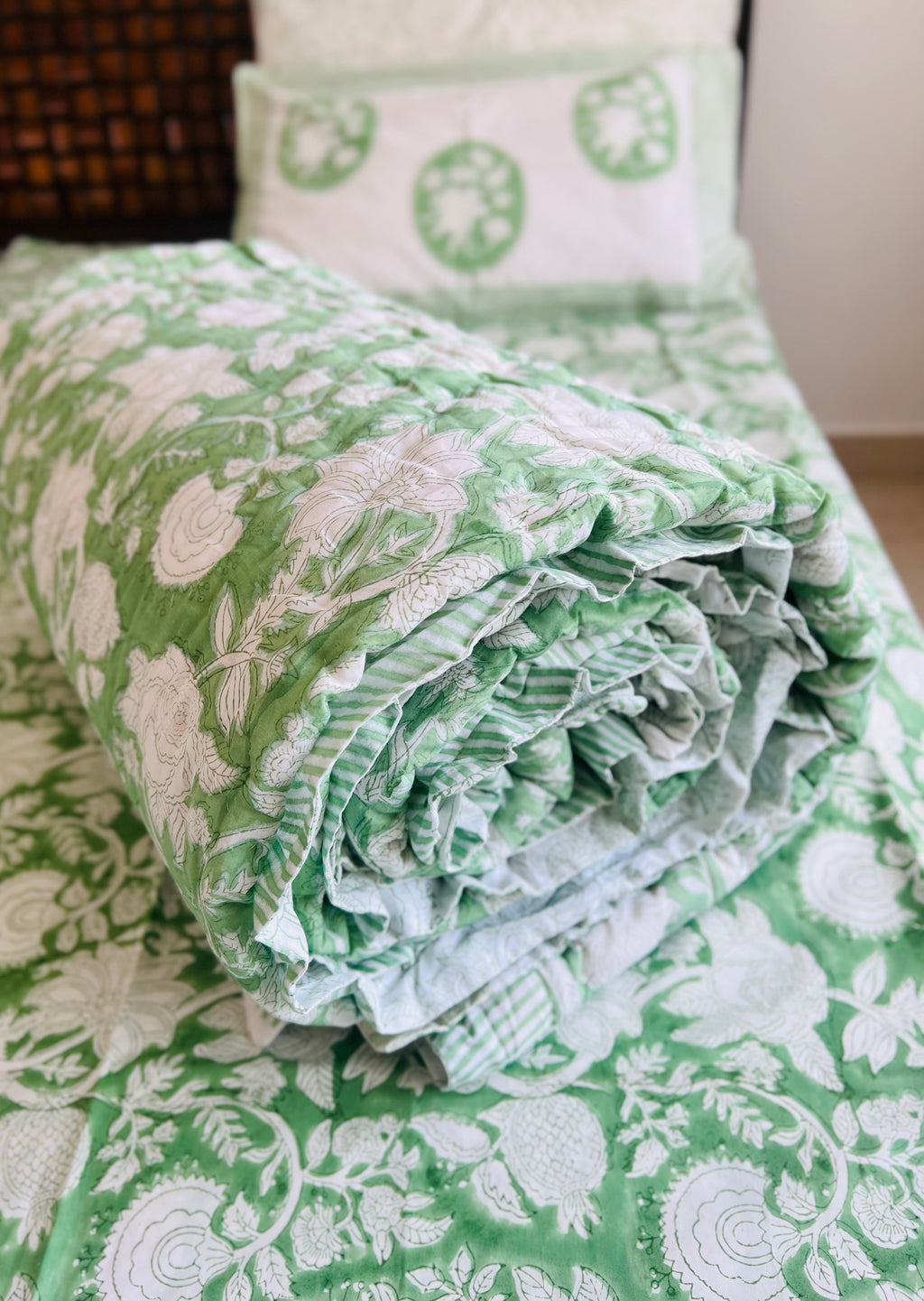 Mulmul Quilt (Rajai) & Cotton Bedsheet Set in Handblock Print