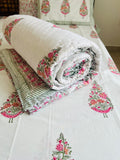 Mulmul Quilt (Rajai) & Cotton Bedsheet Set in Handblock Print